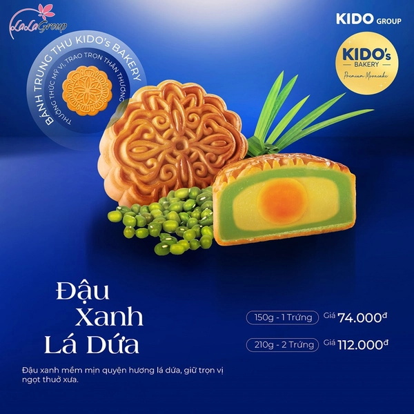 Bánh trung thu KIDO đậu xanh lá dứa 2 trứng 210g (DL2)