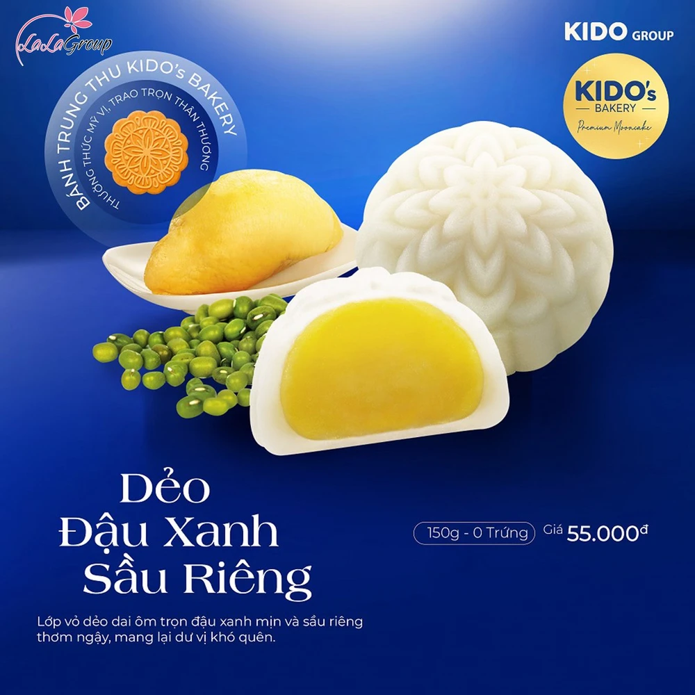 Bánh Trung Thu Kido Dẻo Đậu Xanh Sầu Riêng 0 trứng 150gr (DSR)