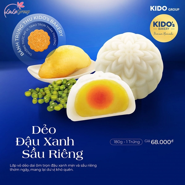 Bánh Trung Thu Kido Dẻo Đậu Xanh Sầu Riêng 1 trứng 180gr (DSR1)