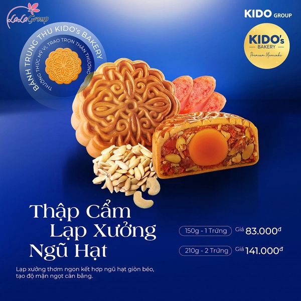Bánh Trung Thu KIDO Thập Cẩm Lạp Xưởng Ngũ Hạt 2 Trứng 210g (SN2)