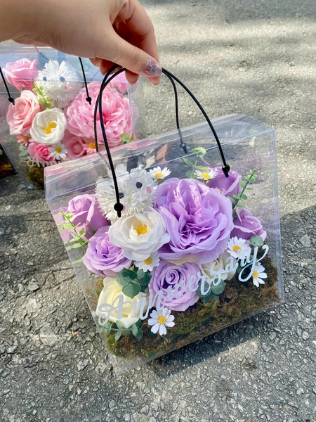 Hộp Mica hoa hướng dương mix hoa sáp thơm xinh xắn đa dạng