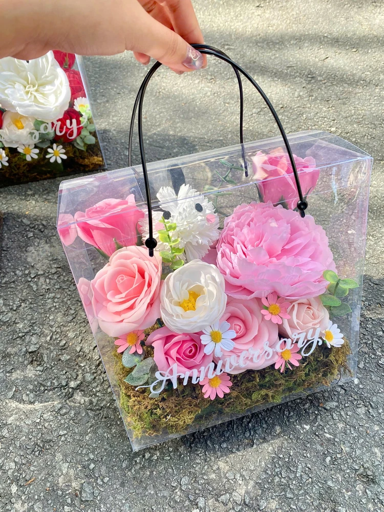 Hộp Mica hoa hướng dương mix hoa sáp thơm xinh xắn đa dạng