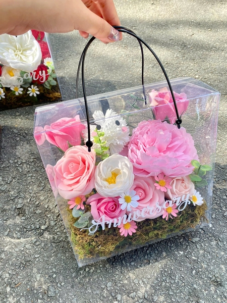 Hộp Mica hoa hướng dương mix hoa sáp thơm xinh xắn đa dạng