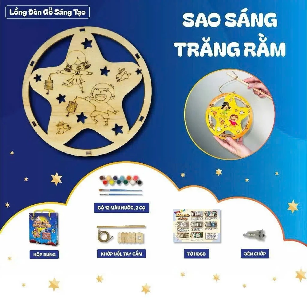 Lồng Đèn Trung Thu Bằng Gỗ Nhiều Mẫu Kèm Đèn