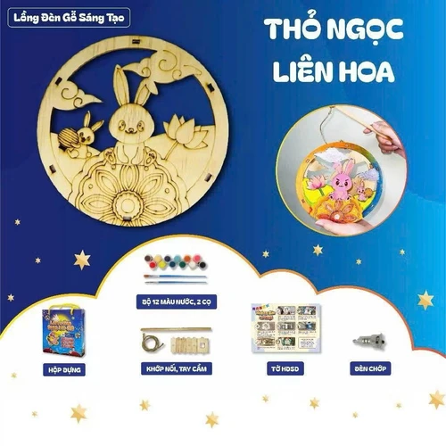Lồng Đèn Trung Thu Bằng Gỗ Nhiều Mẫu Kèm Đèn