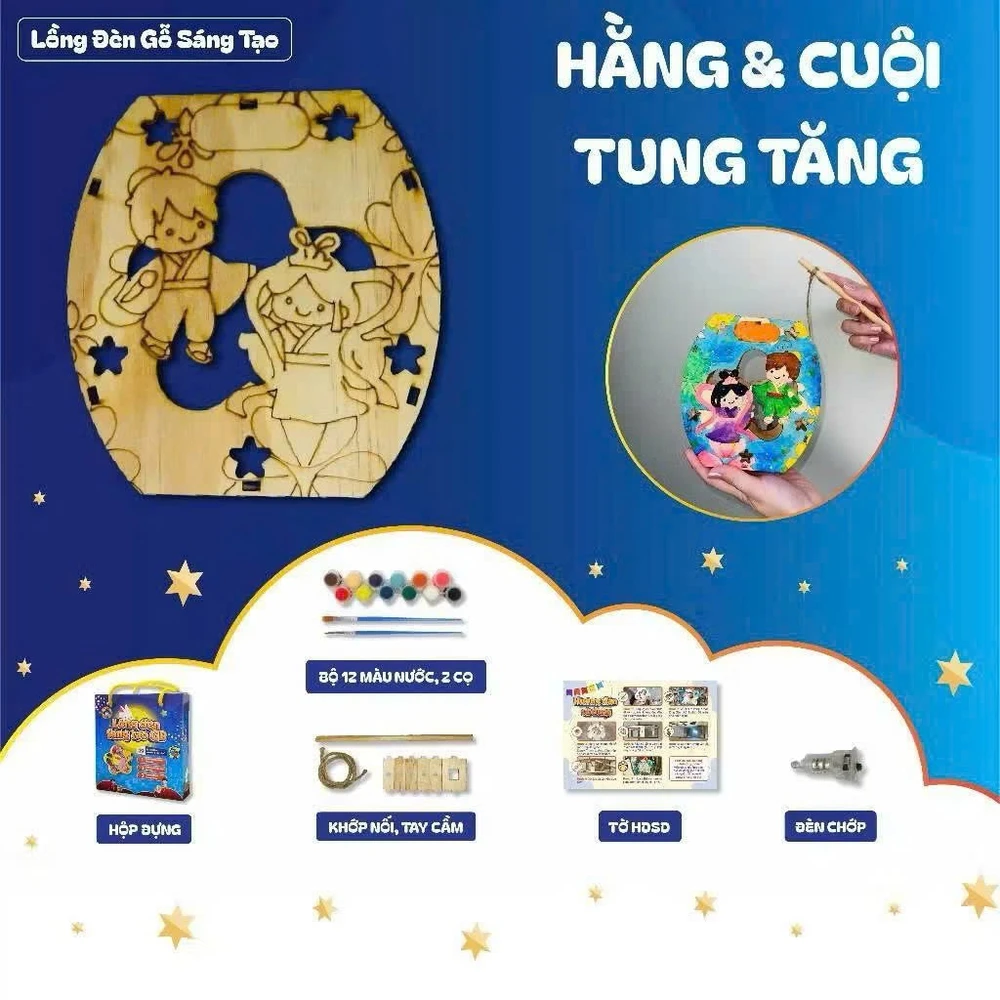 Lồng Đèn Trung Thu Bằng Gỗ Nhiều Mẫu Kèm Đèn
