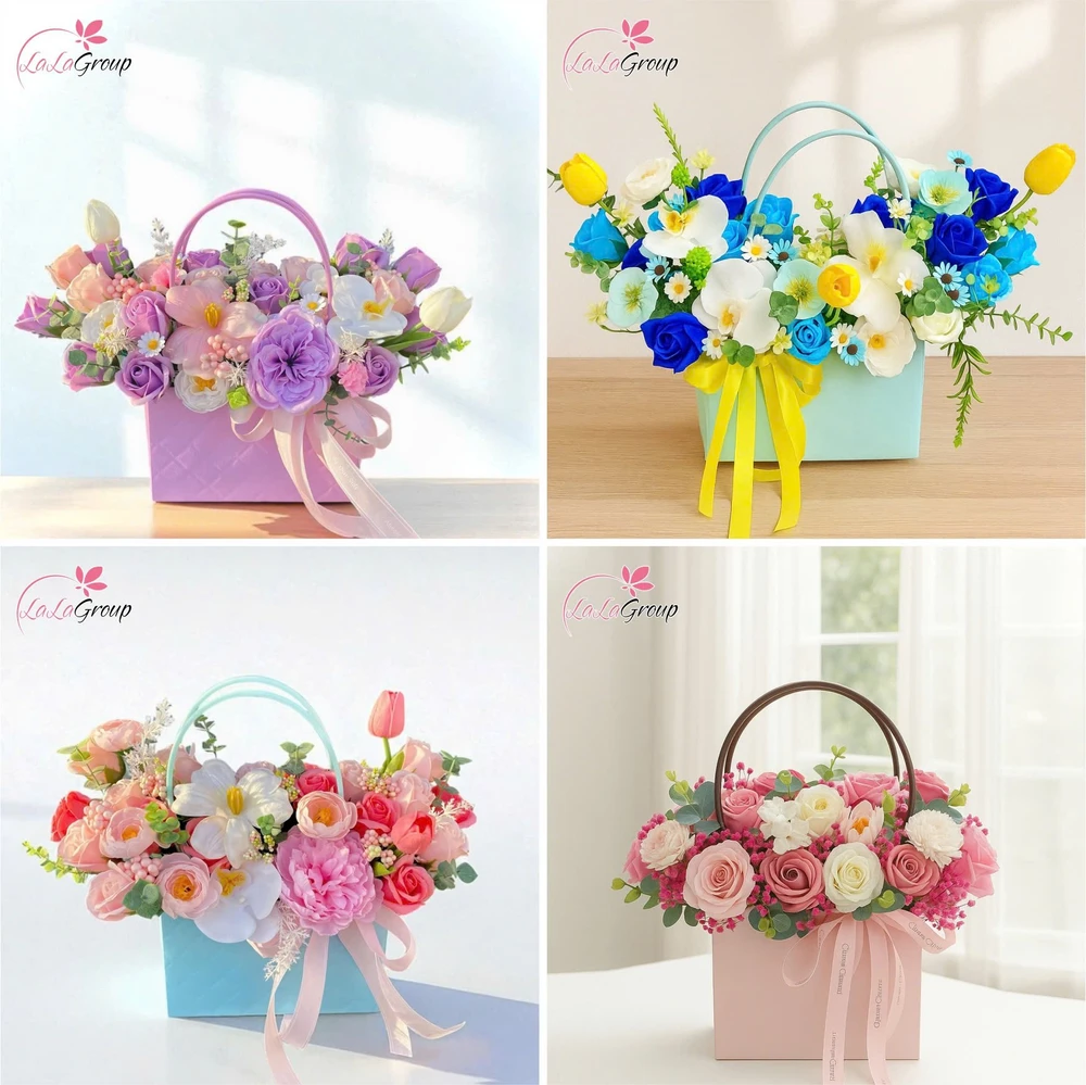 Giỏ hoa sáp để bàn sắc hồng rực rỡ thanh xuân mẫu 832