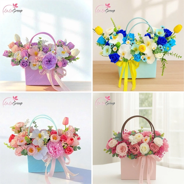 Giỏ hoa sáp để bàn sắc hồng rực rỡ thanh xuân mẫu 832