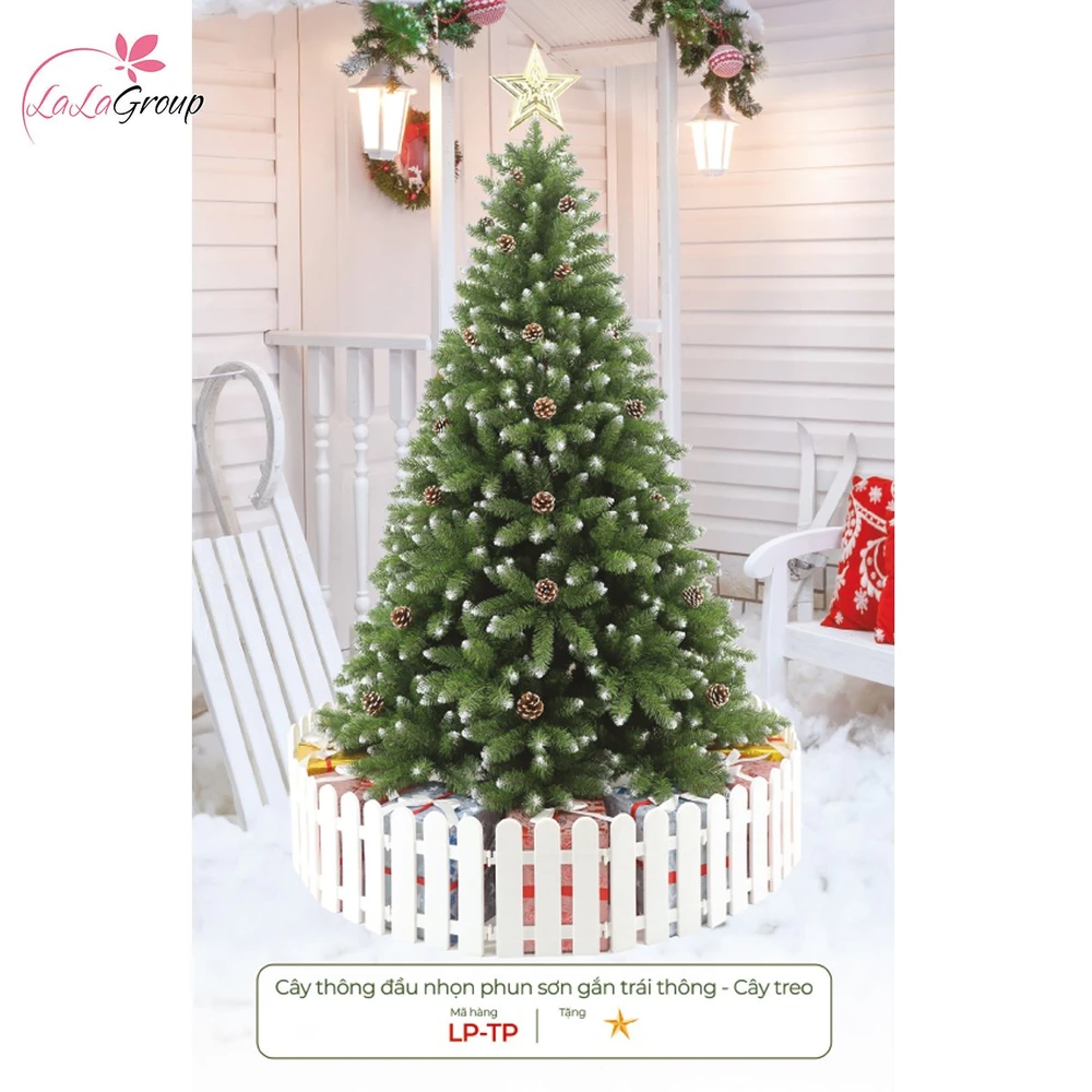 Cây thông đầu nhọn phun sơn gắn trái thông - Cây treo