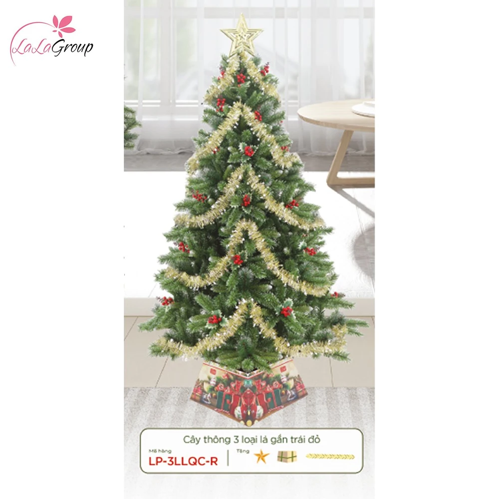 Cây thông noel 3 loại lá gắn trái đỏ