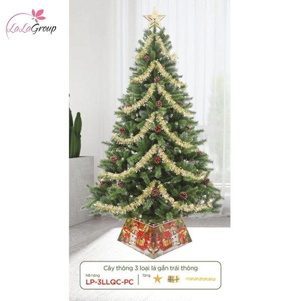 Cây thông noel 3 loại lá gắn trái thông