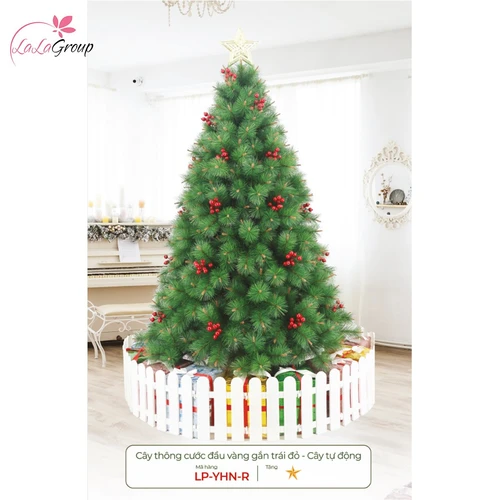 Cây thông noel cước đầu vàng gắn trái đỏ - Cây tự động