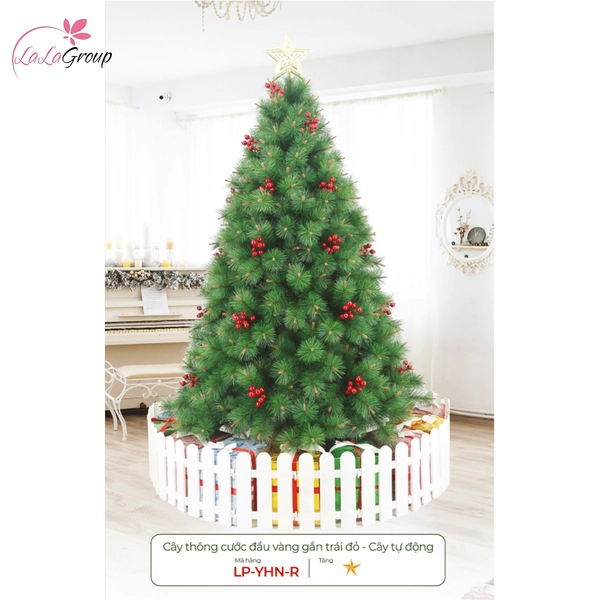 Cây thông noel cước đầu vàng gắn trái đỏ - Cây tự động