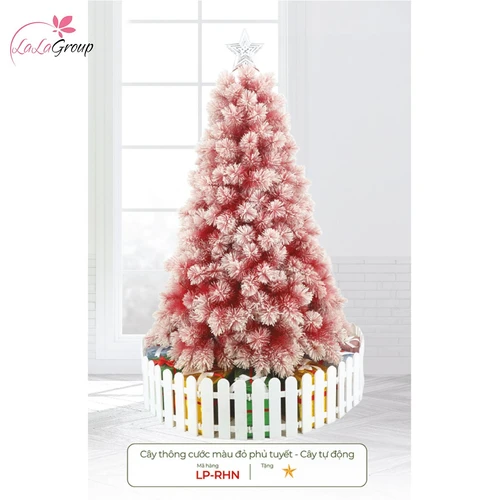 Cây thông noel cước màu đỏ phủ tuyết - Cây tự động
