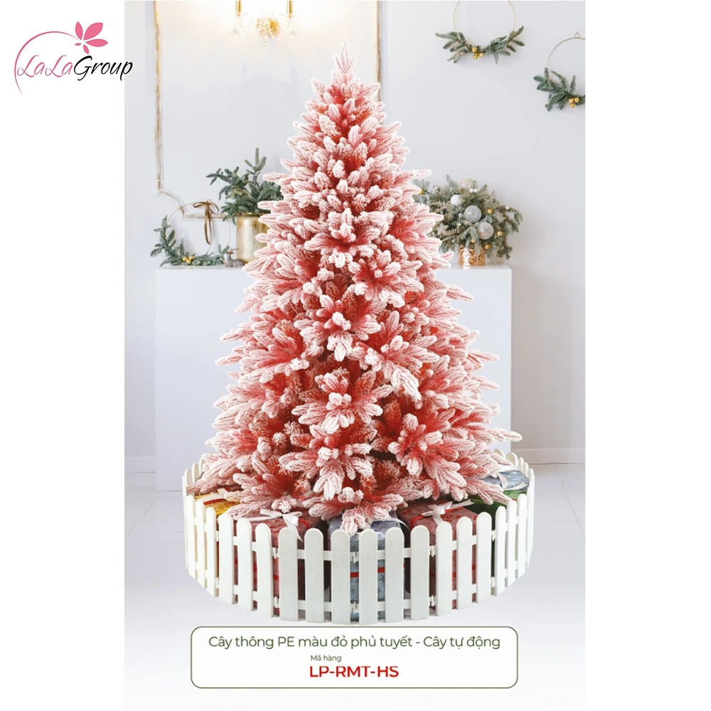 Cây Thông PE Màu Đỏ Phủ Tuyết - Cây Tự Động