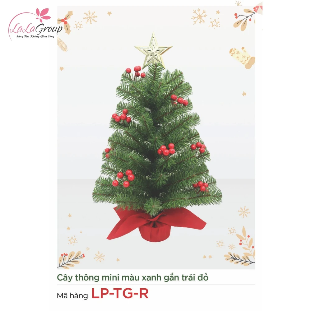 Cây Thông Noel Mini Xanh Gắn Trái Đỏ