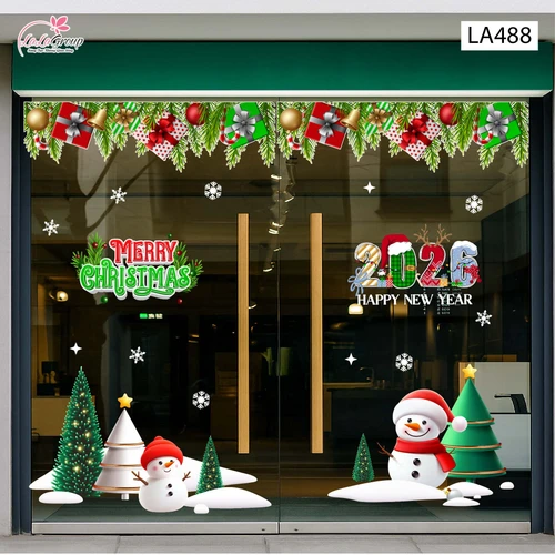 Combo Decal Trang Trí Noel Người Tuyết Và Cây Thông Xanh