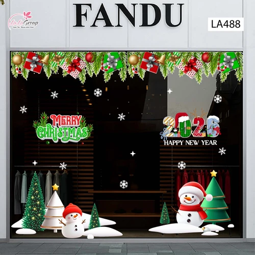 Combo Decal Trang Trí Noel Người Tuyết Và Cây Thông Xanh