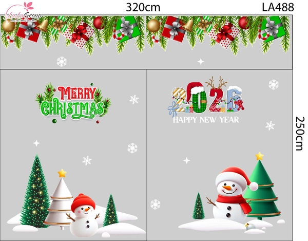Combo Decal Trang Trí Noel Hai Người Tuyết Và Những Cây Thông Xanh