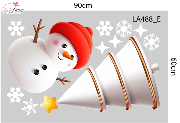 Combo Decal Trang Trí Noel Hai Người Tuyết Và Những Cây Thông Xanh