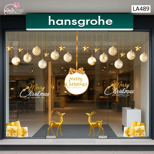 Combo Decal Trang Trí Noel Tuần Lộc Vàng Và Những Hộp Quà Xinh Xắn