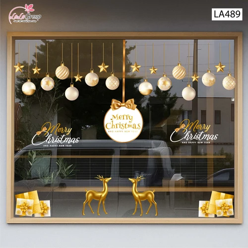 Combo Decal Trang Trí Noel Tuần Lộc Vàng Và Những Hộp Quà Xinh Xắn