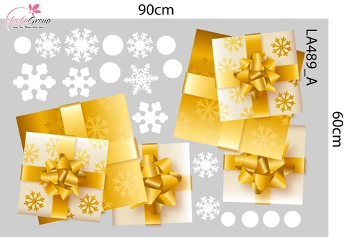 Combo Decal Trang Trí Noel Tuần Lộc Vàng Và Những Hộp Quà Xinh Xắn