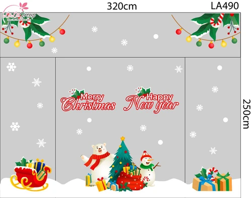 Combo Decal Trang Trí Noel Gấu Trắng Và Người Tuyết Vui Vẻ Bên Cây Thông Xanh