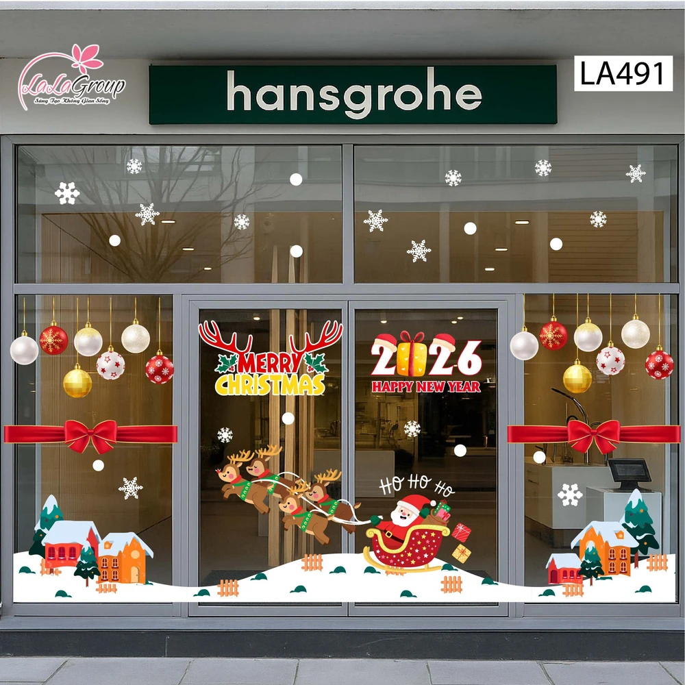 Combo Decal Trang Trí Noel Ông Già Noel Cưỡi Tuần Lộc Phát Quà