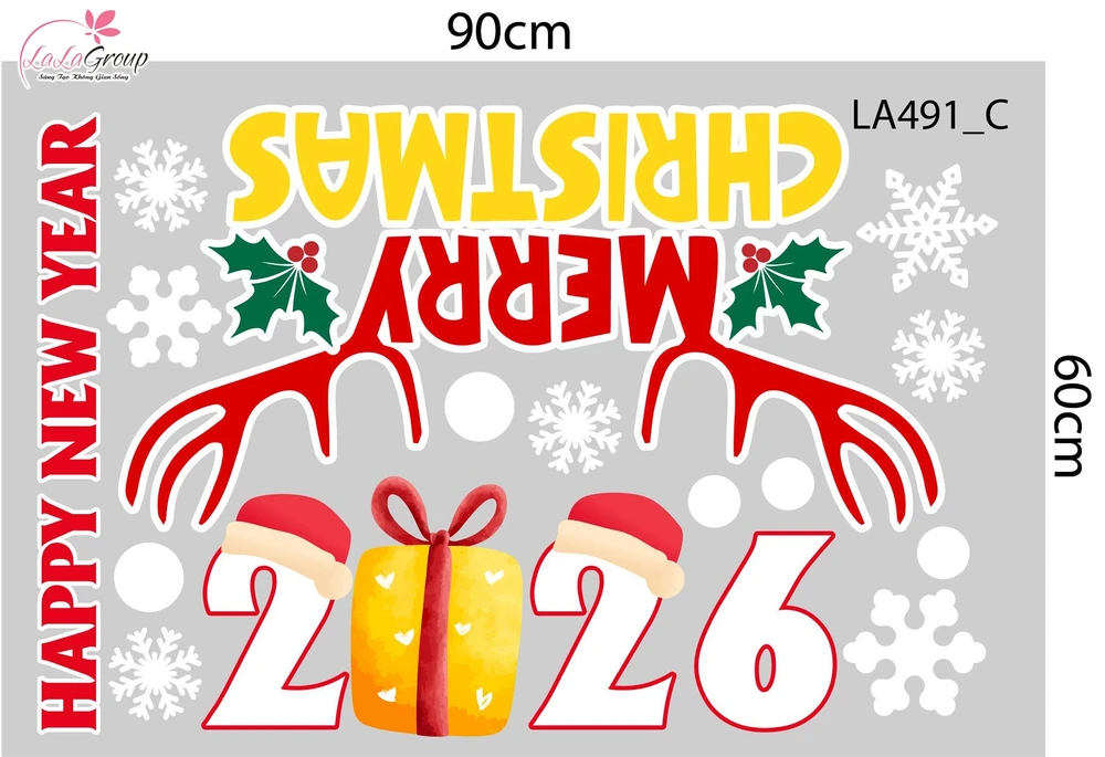 Combo Decal Trang Trí Noel Ông Già Noel Cưỡi Tuần Lộc Phát Quà