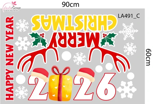 Combo Decal Trang Trí Noel Ông Già Noel Cưỡi Tuần Lộc Phát Quà