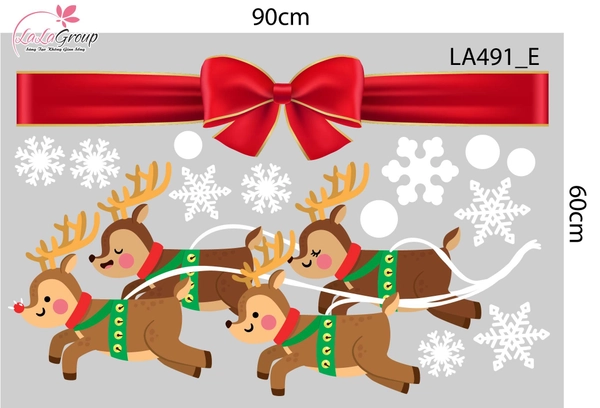 Combo Decal Trang Trí Noel Ông Già Noel Cưỡi Tuần Lộc Phát Quà