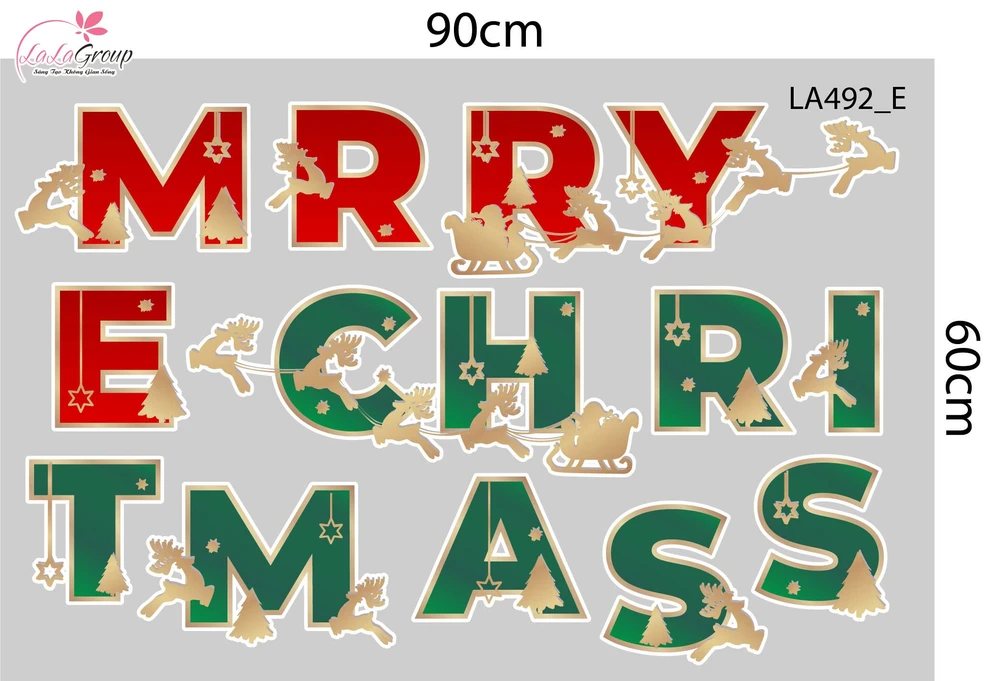 Combo Decal Trang Trí Noel Người Tuyết Và Tuần Lộc Vàng Bên Cây Thông Xanh