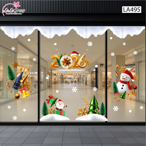 Combo Decal Trang Trí Noel Ông Già Noel Vui Nhộn Và Người Tuyết Vui Đón Giáng Sinh