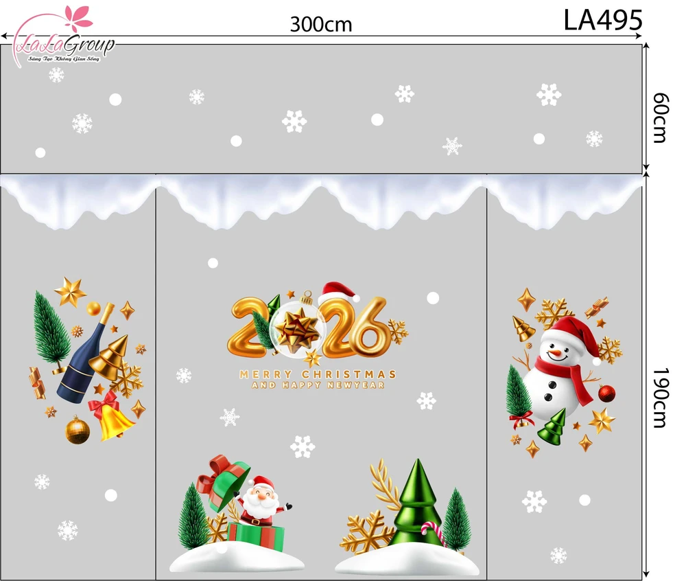 Combo Decal Trang Trí Noel Ông Già Noel Vui Nhộn Và Người Tuyết Vui Đón Giáng Sinh