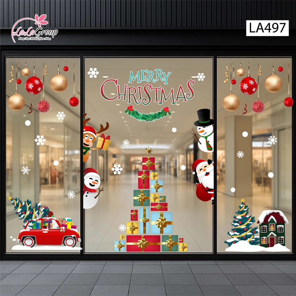 Combo Decal Trang Trí Noel Ông Già Noel Và Những Người Bạn Phát Quà