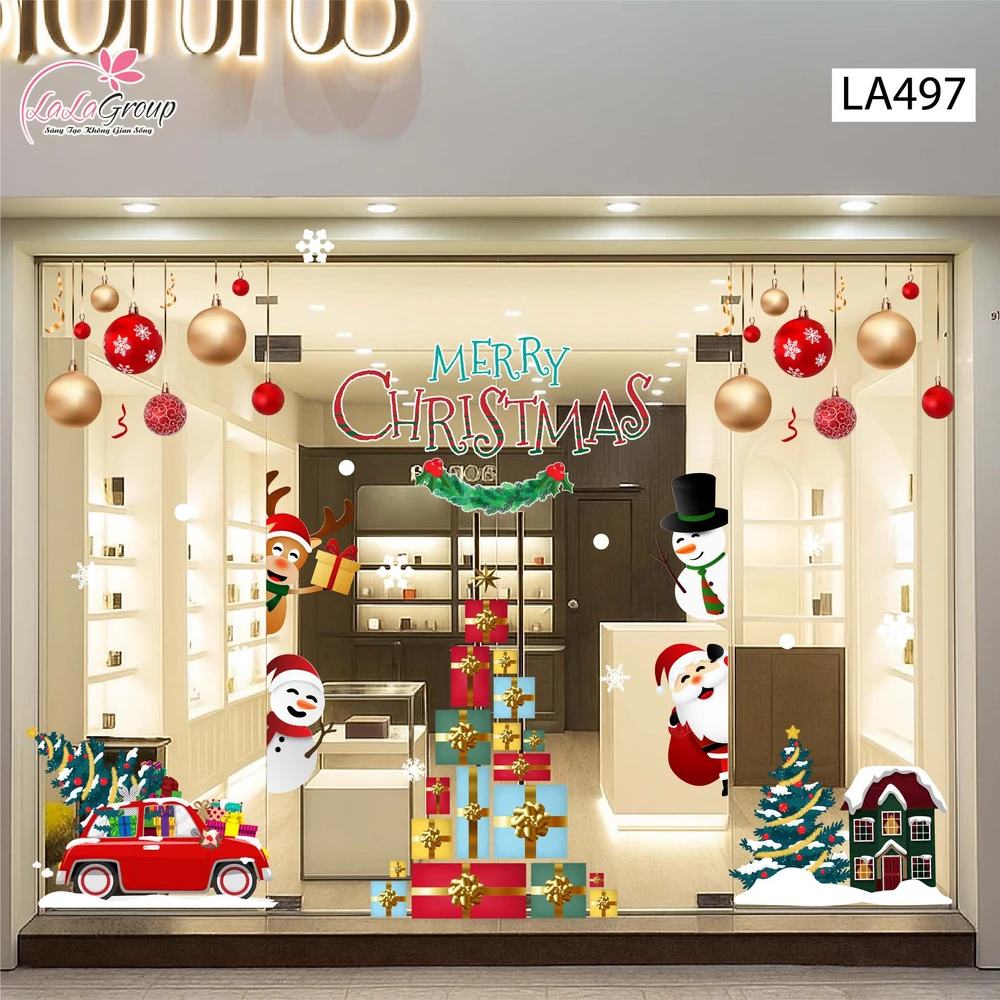 Combo Decal Trang Trí Noel Ông Già Noel Và Những Người Bạn Phát Quà