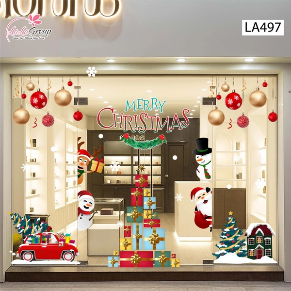 Combo Decal Trang Trí Noel Ông Già Noel Và Những Người Bạn Vui Vẻ Phát Quà