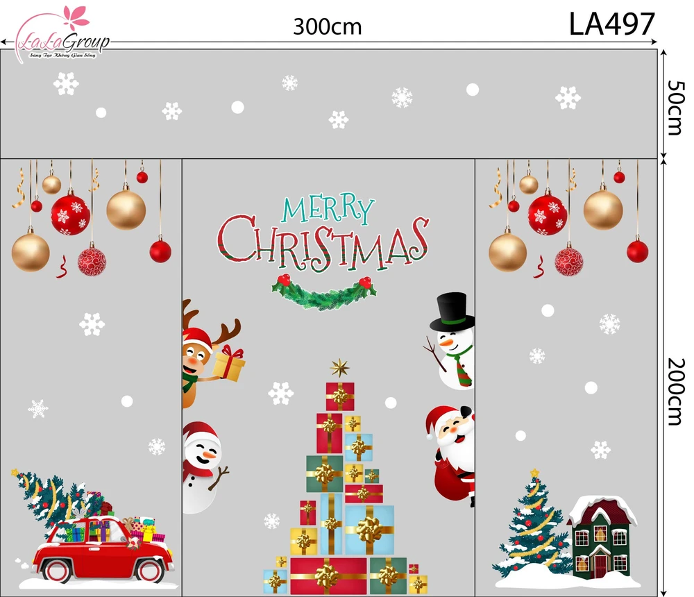 Combo Decal Trang Trí Noel Ông Già Noel Và Những Người Bạn Phát Quà