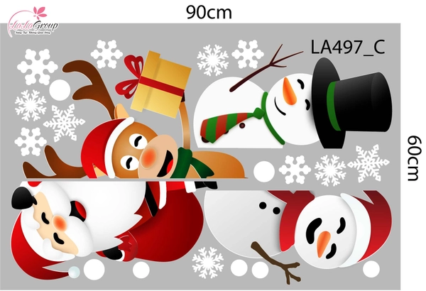 Combo Decal Trang Trí Noel Ông Già Noel Và Những Người Bạn Vui Vẻ Phát Quà