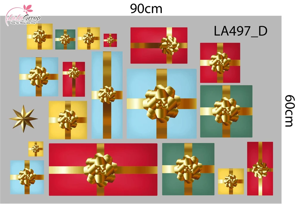 Combo Decal Trang Trí Noel Ông Già Noel Và Những Người Bạn Phát Quà