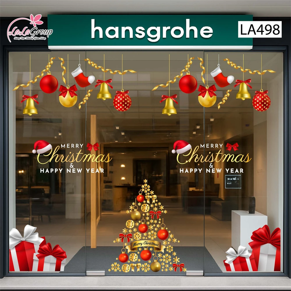 Combo Decal Trang Trí Noel Cây Thông Vàng Và Những Hộp Quà Xinh Xắn