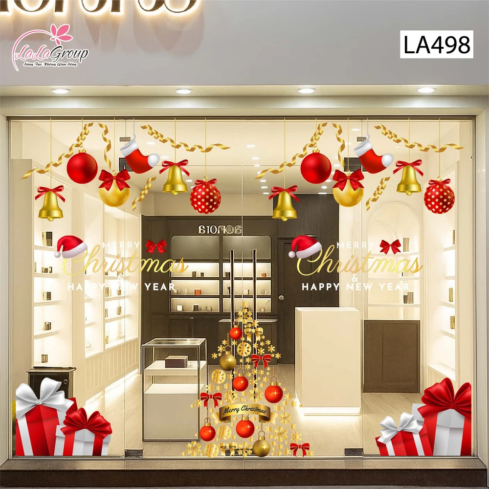 Combo Decal Trang Trí Noel Cây Thông Vàng Và Những Hộp Quà Xinh Xắn