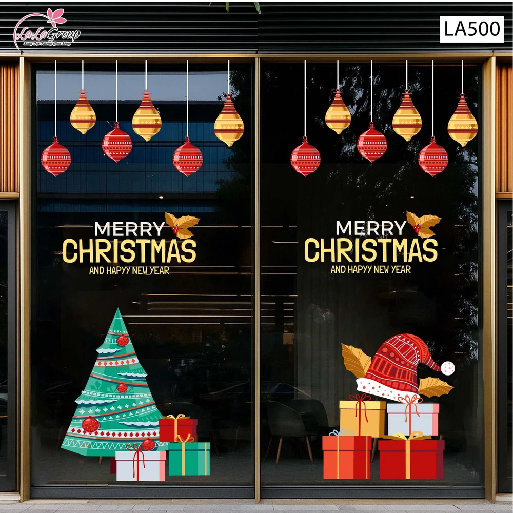 Combo Decal Trang Trí Noel Cây Thông Xanh Và Những Phần Quà Lung Linh