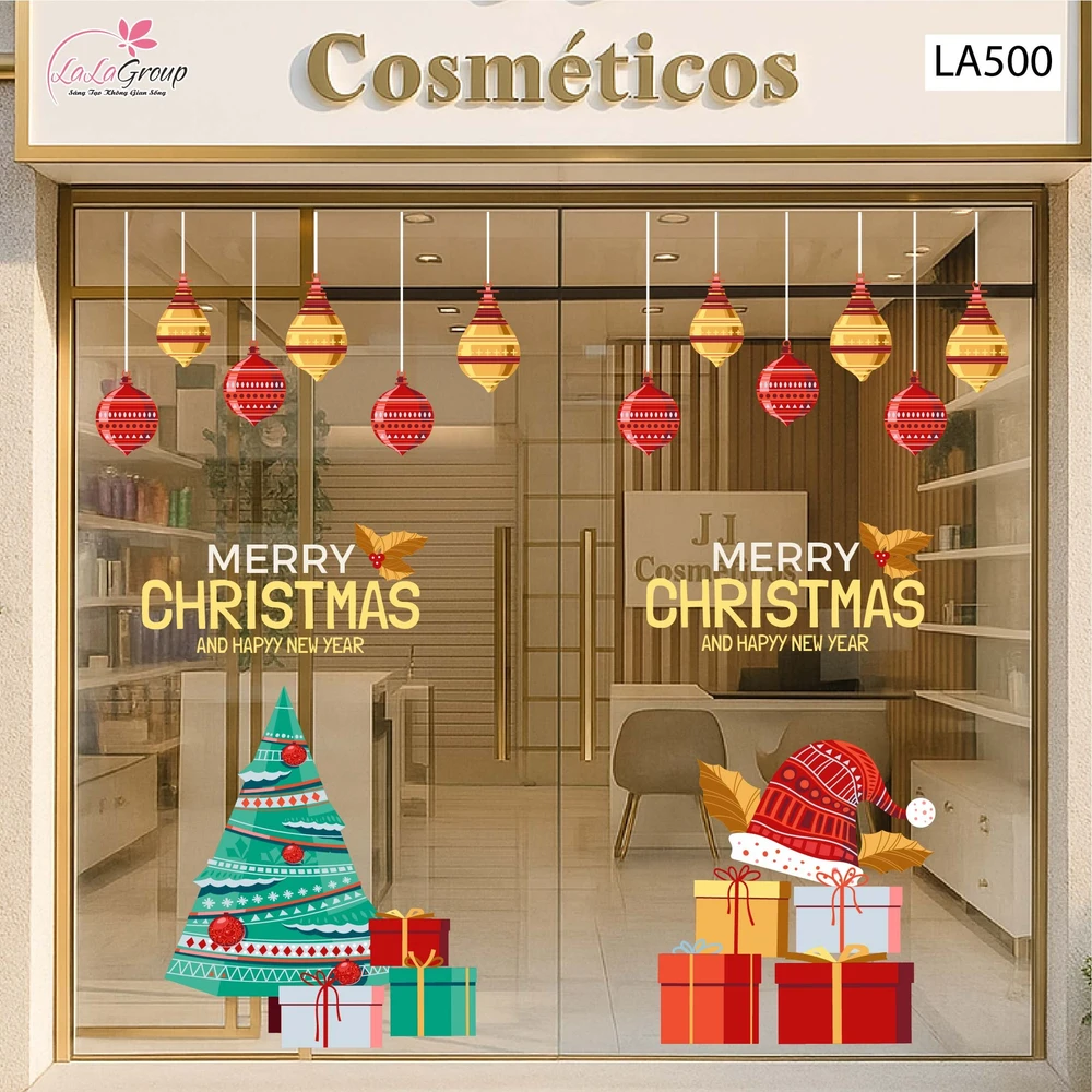 Combo Decal Trang Trí Noel Cây Thông Xanh Và Những Phần Quà Lung Linh