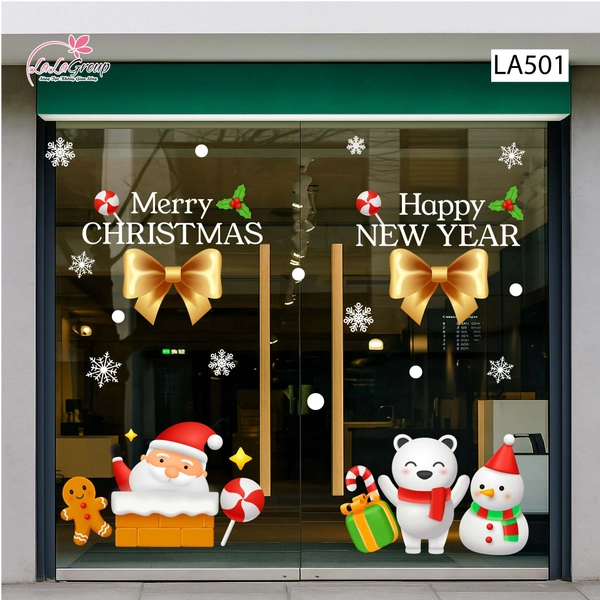 Combo Decal Trang Trí Noel Ông Già Noel Bên Những Người Bạn Vui Đón Giáng Sinh