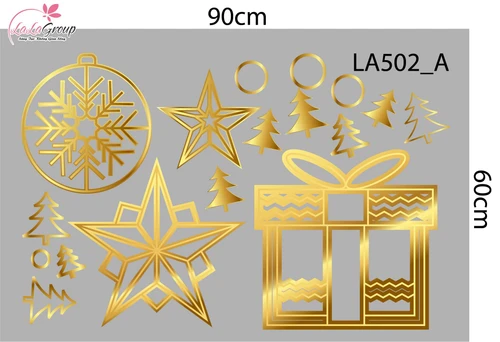 Combo Decal Trang Trí Noel Cây Thông Và Những Quả Châu Vàng Lấp Lánh