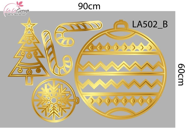 Combo Decal Trang Trí Noel Cây Thông Và Những Quả Châu Vàng Lấp Lánh