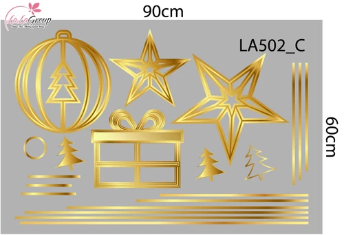 Combo Decal Trang Trí Noel Cây Thông Và Những Quả Châu Vàng Lấp Lánh