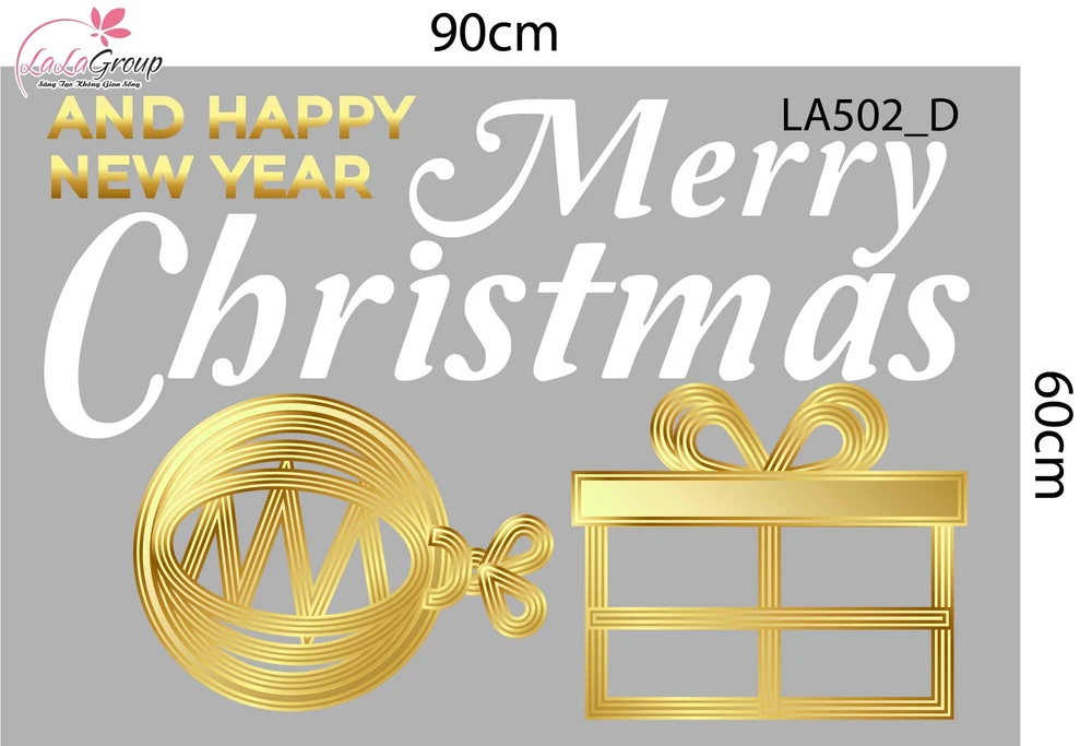 Combo Decal Trang Trí Noel Cây Thông Và Những Quả Châu Vàng Lấp Lánh